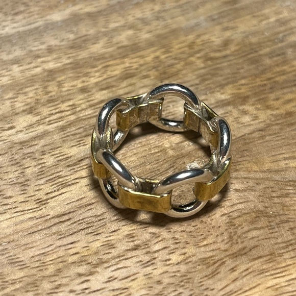 Chain Link 925 Sterling Silver & Gold Vermeil Ring - Picture 4 of 11